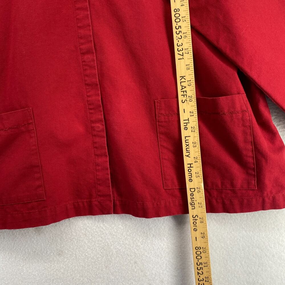 EILEEN FISHER Jacket XL Cotton Canvas Chore Snap Front Pocket Hooded Red USA VTG - Picture 12 of 13